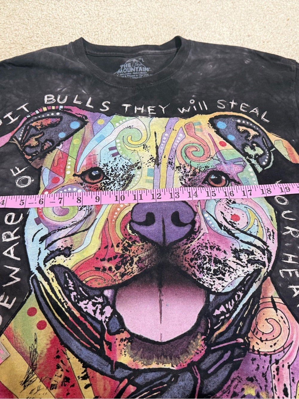 The Mountain T-Shirt Mens Large Black Tie Dye Pit Bull Dean Russo Graphic Tee - Picture 5 of 6